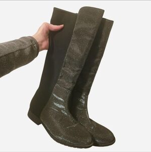 Stuart Weitzman Boots 5050 Shimmer Riding Boot Gray 4 Sparkle Knee High